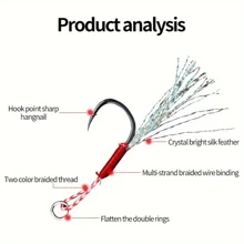 20 sztuk przynęty pierzastej Ishini z czarną stalą węglową, antykorozyjnym haczykiem do połowów morskich i platerowanym haczykiem