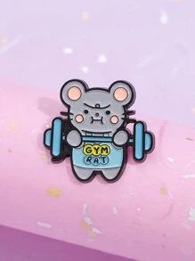 1 pieza de broche de esmalte con dibujo animado de ratón para gimnasio, broche de animal levantando pesas, insignia para mochila o solapa, joyería decorativa para regalo de amigo/a niño/a