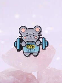 1 pieza de broche de esmalte con dibujo animado de ratón para gimnasio, broche de animal levantando pesas, insignia para mochila o solapa, joyería decorativa para regalo de amigo/a niño/a