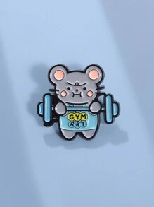 1 pieza de broche de esmalte con dibujo animado de ratón para gimnasio, broche de animal levantando pesas, insignia para mochila o solapa, joyería decorativa para regalo de amigo/a niño/a
