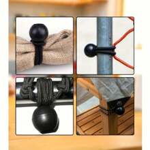 10/20 piezas de correa elástica para tienda de campaña, correa fija de banda de goma, correa de bonche de tela impermeable, correa de bola de cabeza de carrito de tienda de campaña - Negro - Ver 3