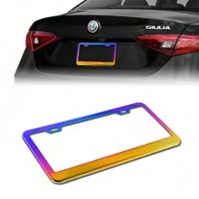 1-Pair Stainless Steel Car License Plate Frame Cover Front + Rear US Size - Neo Chrome - View 1