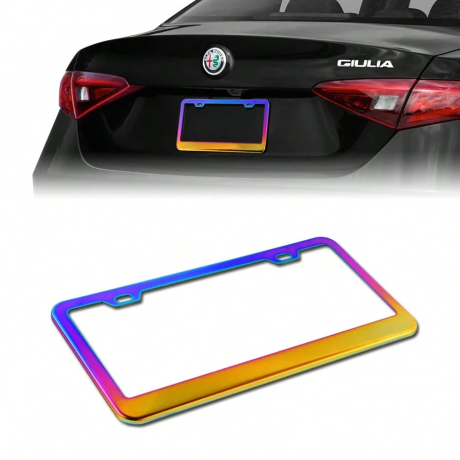 1-Pair Stainless Steel Car License Plate Frame Cover Front + Rear US Size - Neo Chrome - View 1