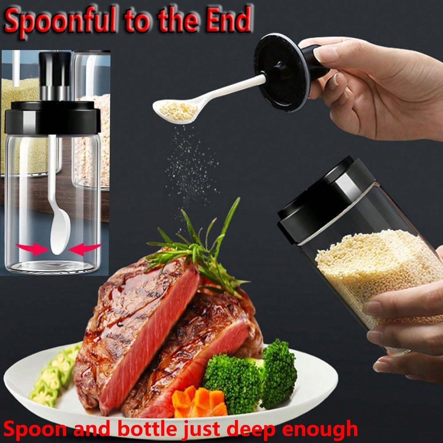 Kitchen Glass Seasoning Pot Spoon Lid Integral Seasoning Bottle Sealed