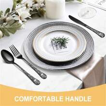 4/16/24PCS Black Cutlery Set, Serves For 1/4, Includes Spoons Forks And Knife, Stainless Steel Flatware For Home Kitchen, Gothic Design Silverware Perfect For Dark&Rock Lover,Mirror Polished, Dishwasher Friendly,Kitchen,Christmas Gift,School Supplies - Black - View 6