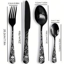 4/16/24PCS Black Cutlery Set, Serves For 1/4, Includes Spoons Forks And Knife, Stainless Steel Flatware For Home Kitchen, Gothic Design Silverware Perfect For Dark&Rock Lover,Mirror Polished, Dishwasher Friendly,Kitchen,Christmas Gift,School Supplies - Black - View 4