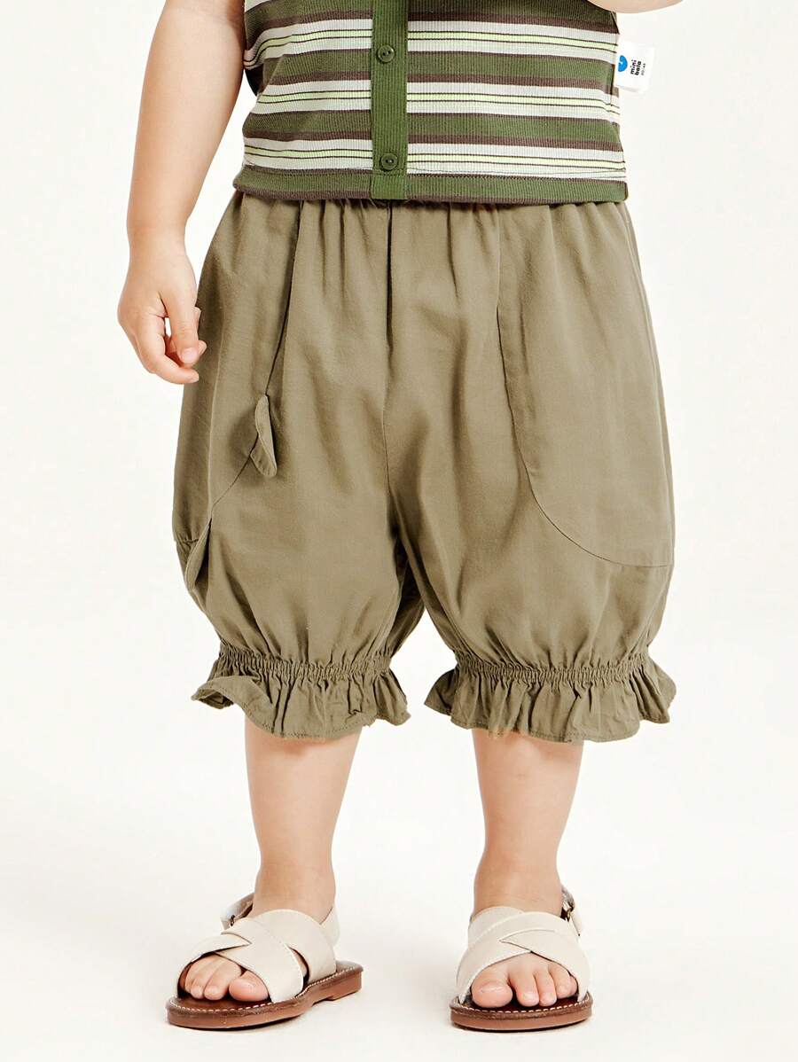 mini bala Girls Pants 2024 New Summer Children's Lotus Edge Capri Pants