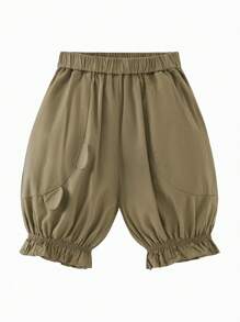 mini bala Girls Pants 2024 New Summer Children's Lotus Edge Capri Pants