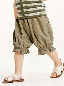 mini bala Girls Pants 2024 New Summer Children's Lotus Edge Capri Pants