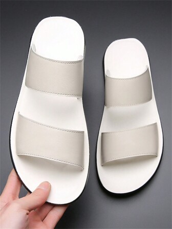 2024夏季新款男式拖鞋，時尚休閒防滑柔軟白色沙灘鞋，適用於戶外和海灘穿著