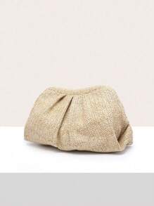 Women's Hand-Held Woven Bag, Solid Color, Ruched Cloud Design, Unique Style, Fashionable And Minimalist, Suitable For Outings And Shopping. - Apricot - View 2