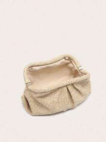Women's Hand-Held Woven Bag, Solid Color, Ruched Cloud Design, Unique Style, Fashionable And Minimalist, Suitable For Outings And Shopping. - Apricot - View 4
