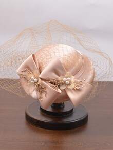 Pequeno chapéu feminino, chapéu preto elegante com véu de rede vintage estilo britânico, perfeito para ocasiões formais, como corridas de cavalos ou festa noturna, adequado para ensaio fotográfico de casamento de noivas. Disponível com laço preto, branco e rosa. - 1140 - Visão 14