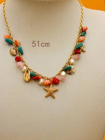 1pc Fashionable Ocean Theme Women Necklace, Acrylic Material With Random Dual Color