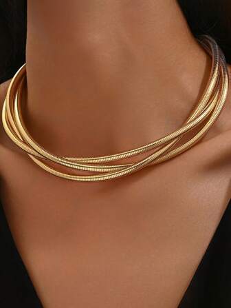 1pc Vintage Minimalist Style Twisted Snake Bone Metal Necklace, Exaggerated High-End Women Choker Necklace