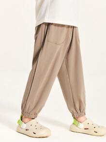 Mini Bala 男女通用儿童宝宝儿童裤子夏季凉感抗菌长裤 - 咖啡棕 - 查看 3