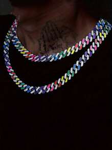 CVNANA 1pc Ice Crystal Miami Colorful Necklace Bracelet Sparkling Rhinestone Chain Men Women Chain Necklace Hip Hop Jewelry Gift - 5319 - View 11