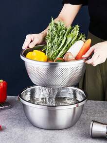 1 pieza de Lavamanos de acero inoxidable 304 engrosado, tanque multiusos de cocina para condimentos y batidor de huevos, lavamanos doméstico para colar arroz y lavar verduras - Plateado - Ver 9