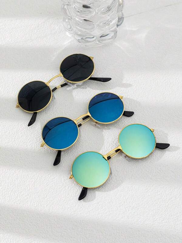 3 piezas Gafas de moda vintage con marco redondo de metal para niños