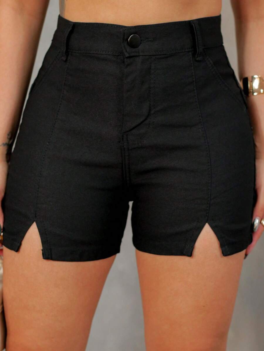 Women Denim Shorts - 黑色 - 查看 1