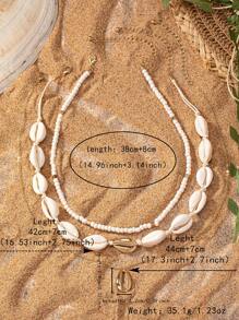 3pcs Fashion Shell Necklace Set, Starfish & Shell Pendant Layered Necklaces For Women, Beach Vacation - Yellow Gold - View 10