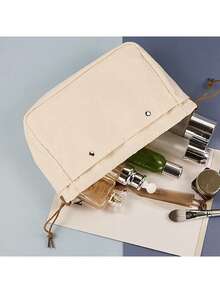 Simple Drawstring Cosmetic Bag Drawstring Travel Portable Toiletries Cosmetic Bag Beige Wash Bag - Beige - View 2