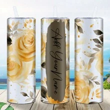 Personalized 20 Oz Narrow Tumbler With Lid And Straw Name Custom Mug With Name And Text. Print Names With Flower Patterns And Give Them Away. Customized Cups With Printed Patterns. For Weddings, For Housewarming Dining Room, Living Room, Bedroom, Office, Tea Room, Home, School Water Bottle
