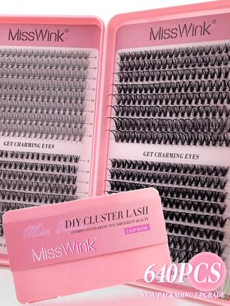 Miss Wink Libro de 640 pestañas postizas naturales y suaves de volumen extra alto en mezcla de 10D, 20D, 30D y 40D, con rizo D de 0.07 mm para extensión de pestañas DIY, maquillaje diario, anime y cosplay. Nuevo y mejorado set de regalo con racimos de pestañas, pestañas individuales y falsas
