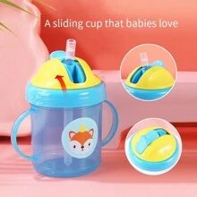 Vaso ancho de paja para bebé, vaso de agua PP a prueba de polvo y a prueba de fugas para bebés y niños pequeños con tapa deslizante para entrenamiento de bebida - Multicolor - Ver 1