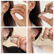 三層金屬小圓環耳環，水滴形亞克力環，極簡設計，冷色調女式耳飾 / 耳釘 - 彩色 - 查看 1