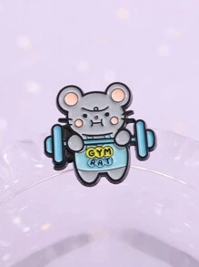 1 pieza de broche de esmalte con dibujo animado de ratón para gimnasio, broche de animal levantando pesas, insignia para mochila o solapa, joyería decorativa para regalo de amigo/a niño/a