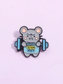 1 pieza de broche de esmalte con dibujo animado de ratón para gimnasio, broche de animal levantando pesas, insignia para mochila o solapa, joyería decorativa para regalo de amigo/a niño/a
