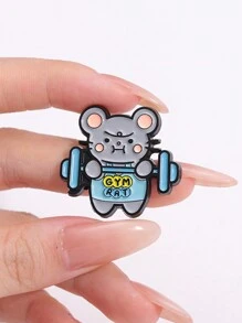 1 pieza de broche de esmalte con dibujo animado de ratón para gimnasio, broche de animal levantando pesas, insignia para mochila o solapa, joyería decorativa para regalo de amigo/a niño/a