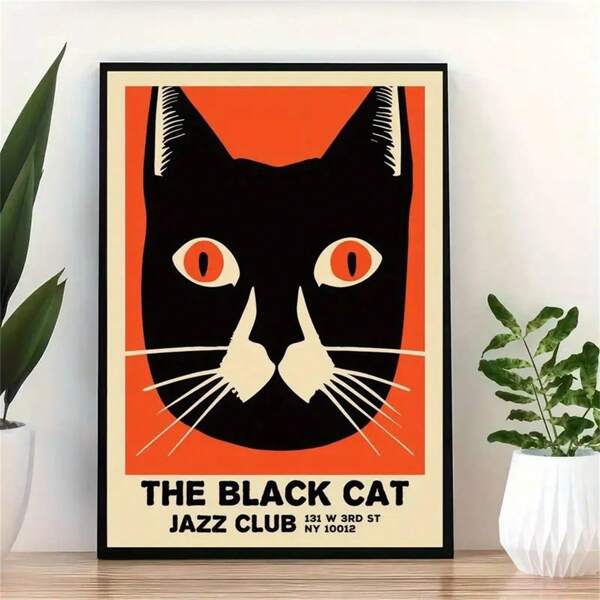 1 pieza Póster de lienzo sin marco, arte moderno, Club de Jazz de Gato Negro, para decoración de pared en dormitorio, sala de estar, pasillo o bar