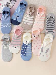 16 đôi (Giao hàng ngẫu nhiên) Tất ngắn cổ thấp họa tiết động vật hoạt hình dễ thương và sáng tạo dành cho nữ, Tất ngắn tai nhồi bông 3D, thoải mái & đa năng, thích hợp để mặc hàng ngày và trang phục du lịch - Nhiều màu - Xem 3