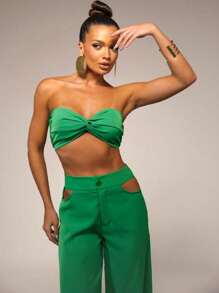 Women Two-Piece Outfits - Dark Green - View 4