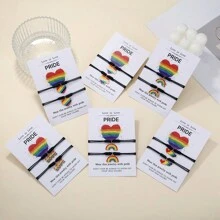 2pcs LGBT Style Rainbow Handmade Braided Friendship Bracelets For Couples And Friends