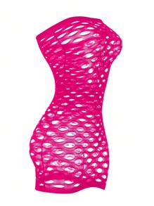 1pc Romantic & Sexy Pink Mesh Top For Women, Suitable For Everyday Dressing And Couple's Day Out, Rave