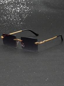 无框边缘时尚新款金属镂空时尚眼镜大方形眼镜，适合户外旅行街头风格，适合毛衣夹克运动衫连帽衫皮裤和工装裤 - 彩色 - 查看 1