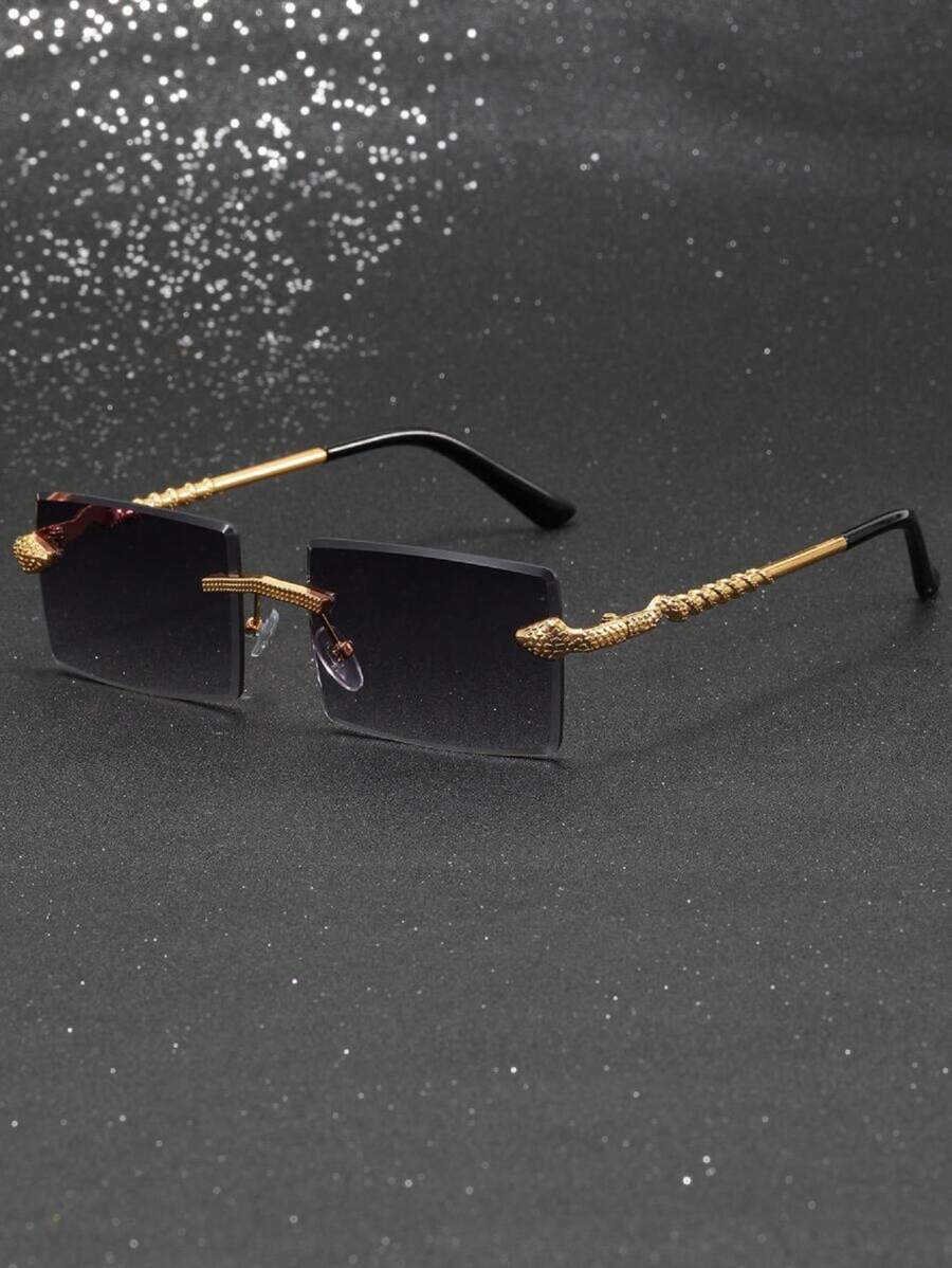 无框边缘时尚新款金属镂空时尚眼镜大方形眼镜，适合户外旅行街头风格，适合毛衣夹克运动衫连帽衫皮裤和工装裤 - 彩色 - 查看 1