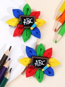 2pcs/Set Girls Back To School Hair Clips, Multicolor Floral Alligator Hair Clips, Teenage Hair Accessories, Graduation Gift - Multicolor - View 2