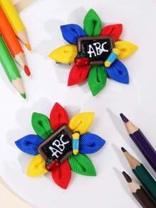 2pcs/Set Girls Back To School Hair Clips, Multicolor Floral Alligator Hair Clips, Teenage Hair Accessories, Graduation Gift - Multicolor - View 7