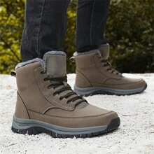 2025 Men Sneakers Winter Plush Trekking Shoes Waterproof Leather Warm Snow Boots Men Work Casual Shoes Non-Slip Ankle Boots