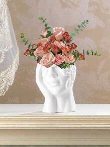 1 Pieza Florero De Resina Con Diseño De Cara Humana, Decoración De Hogar Minimalista Estilo Nórdico, Accesorio Para Arreglos Florales