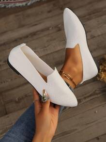 Zapatos planos de punta estrecha para mujer, de bajo corte, deportivos y casuales, de talla grande, de nueva llegada para el verano 2024, de estilo europeo y americano independiente - Blanco - Ver 6