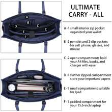 女性防水輕盈皮革15.6吋電腦手提包商務辦公公事包大容量手提袋肩背包專業辦公工作包 - 藍色 - 查看 5