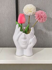 1 Pieza Florero De Resina Con Diseño De Cara Humana, Decoración De Hogar Minimalista Estilo Nórdico, Accesorio Para Arreglos Florales