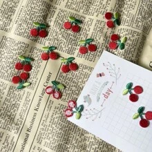 10pcs Red Cherry Cloth Patch Stickers With Adhesive Backing