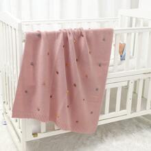 1pc Knitted Baby Swaddle Blanket With 3D Pom-Pom Balls, Suitable For All Seasons Love Valentine - Pink - View 4