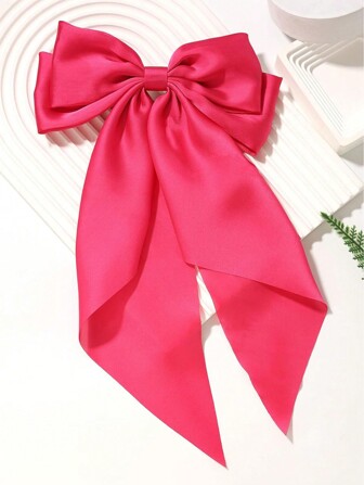 1pc Large Bow Hair Clip With Long Tail, Peach Pink Bowknot Girls' Hair Accessory For Wedding, Party, And Daily Wear